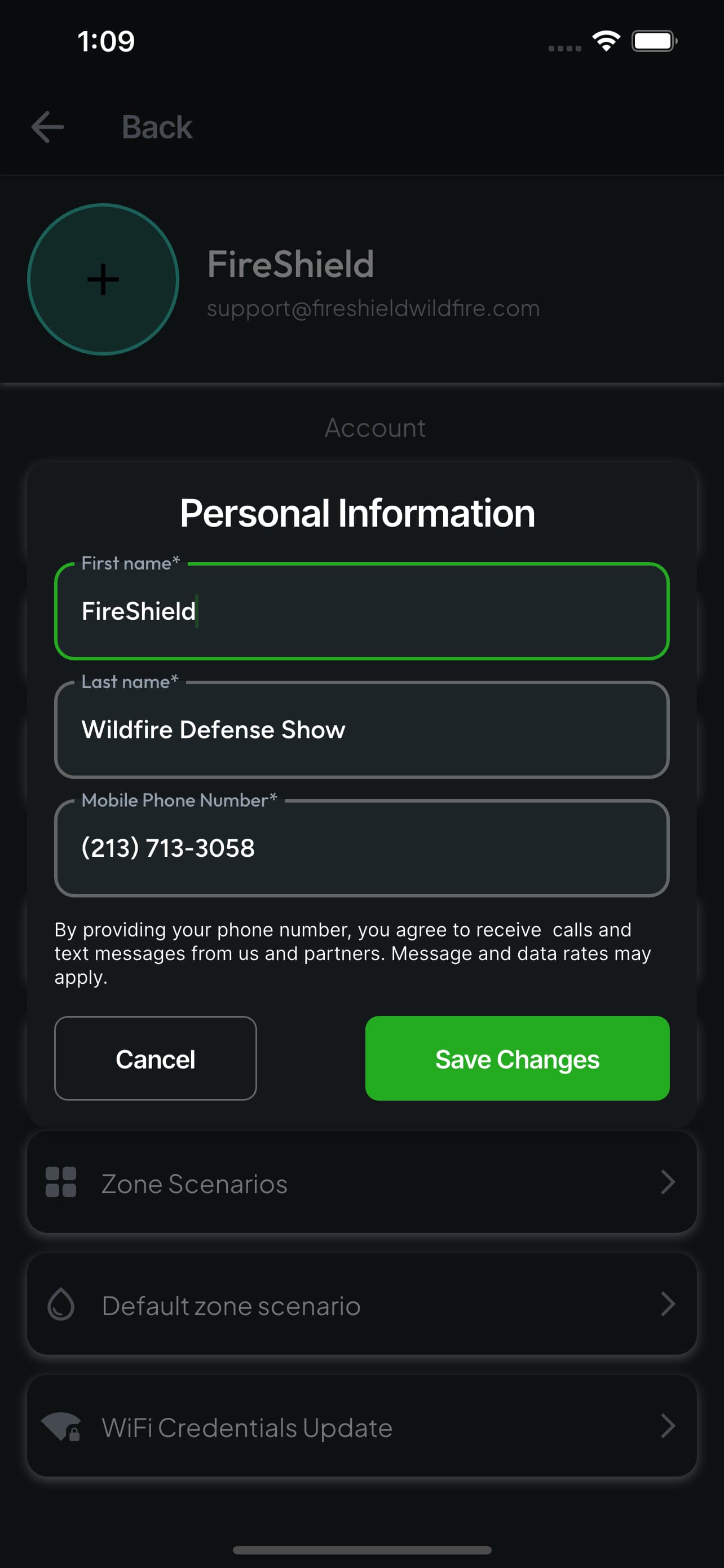 Personal information form with first name, last name and mobile number