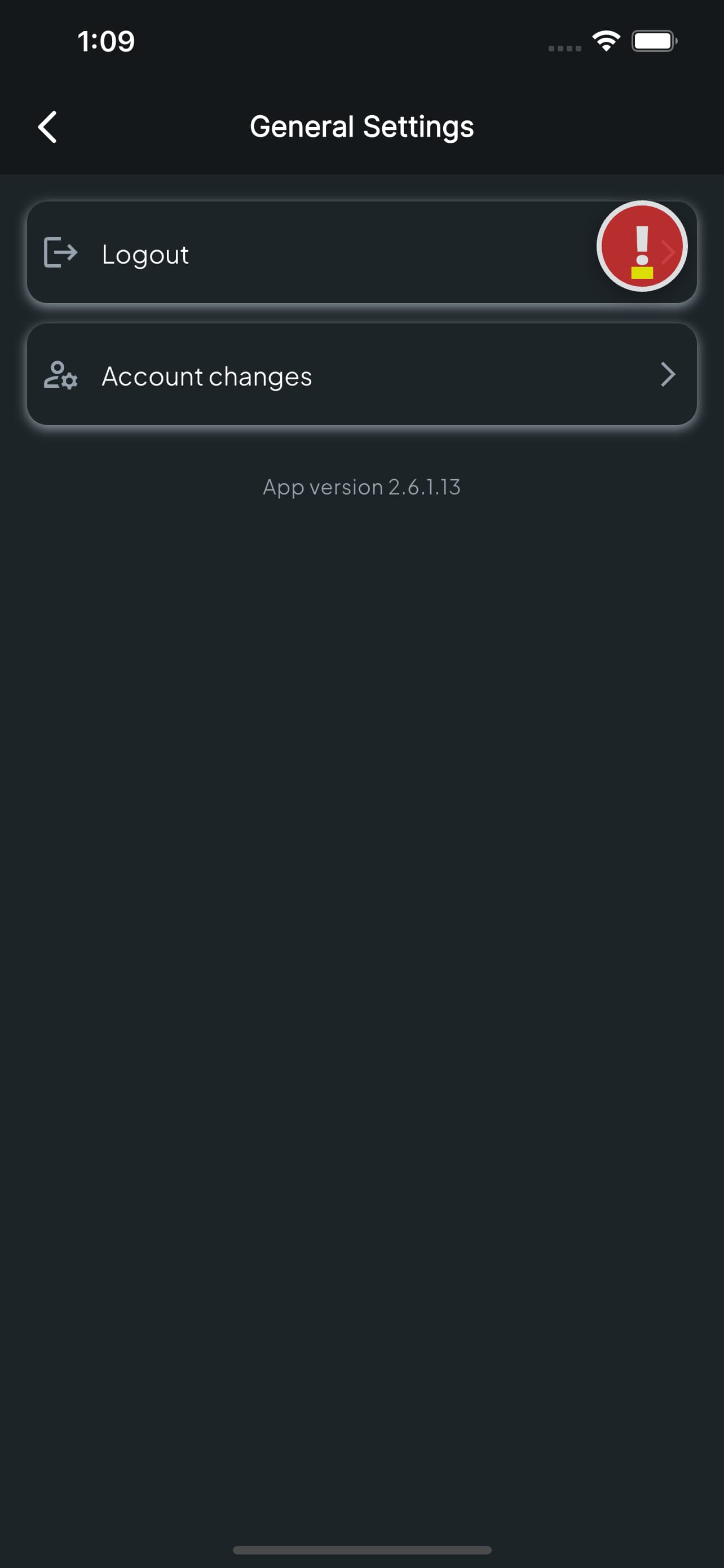 General settings screen