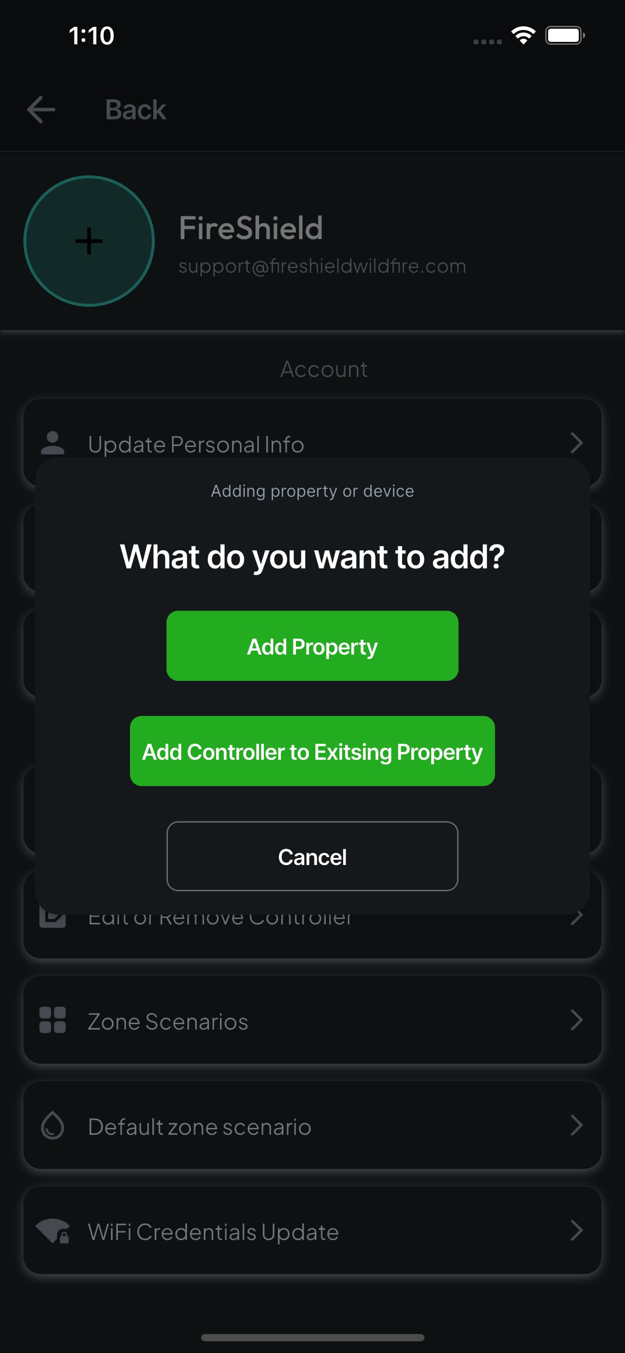 Chooser asking whether to add a property or a controller
