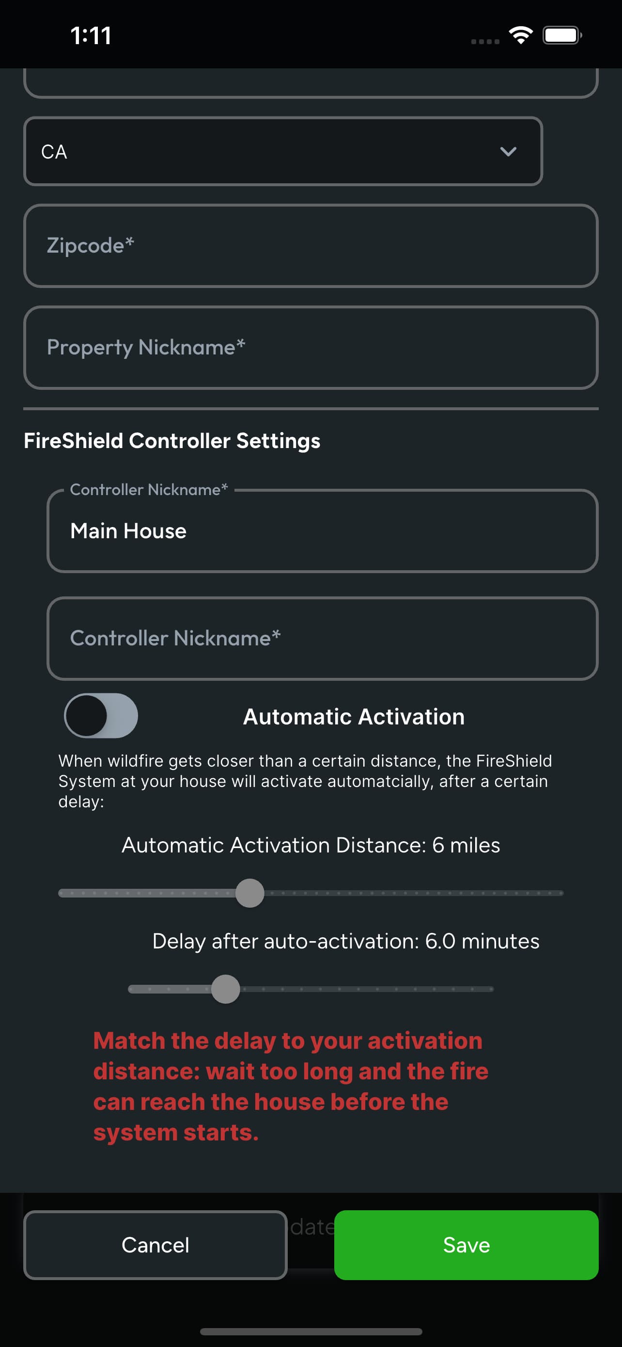 Controller settings on the add property form