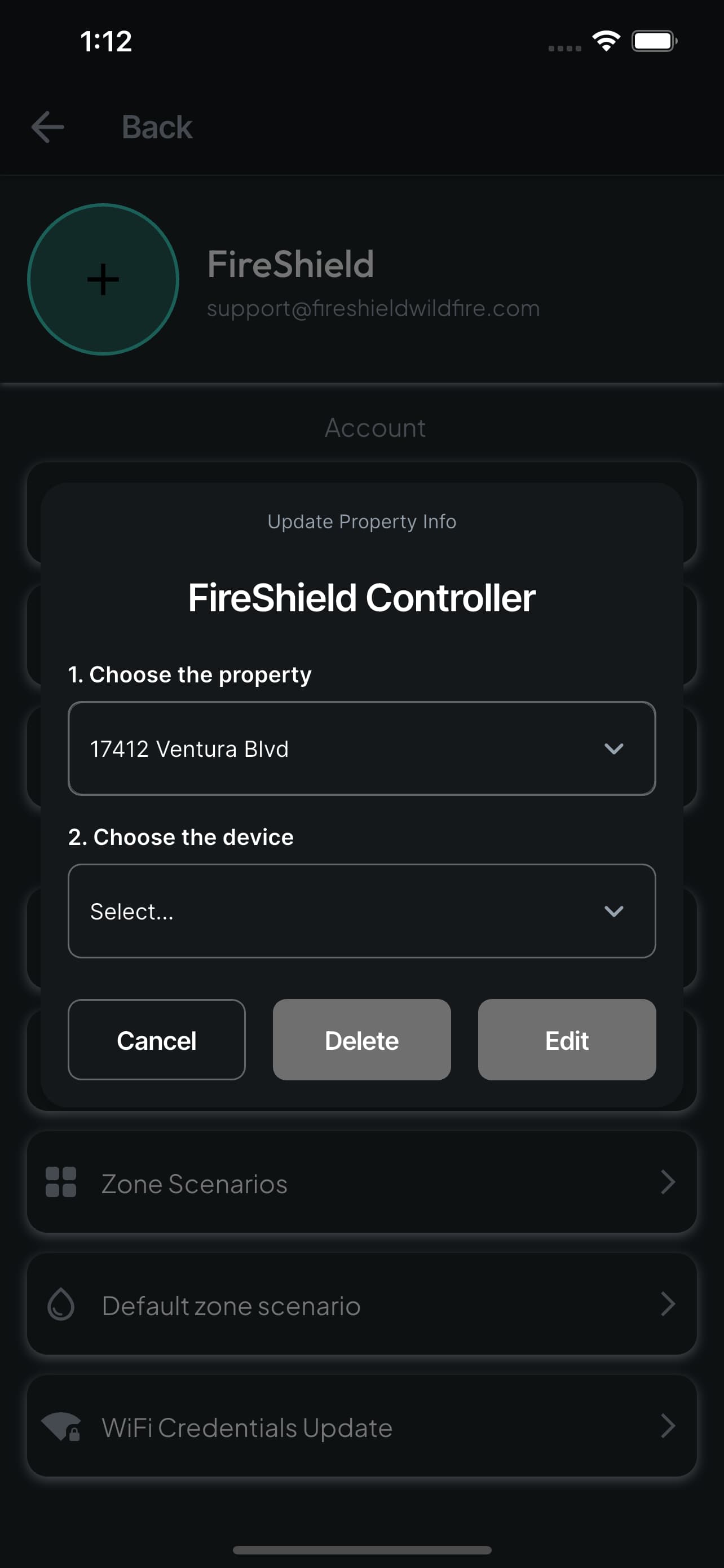 Edit or remove controller, with property and device pickers