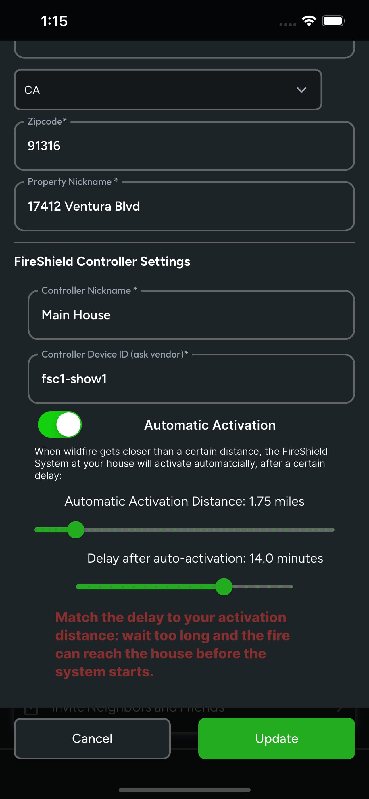 Automatic activation sliders and warning on the edit controller form