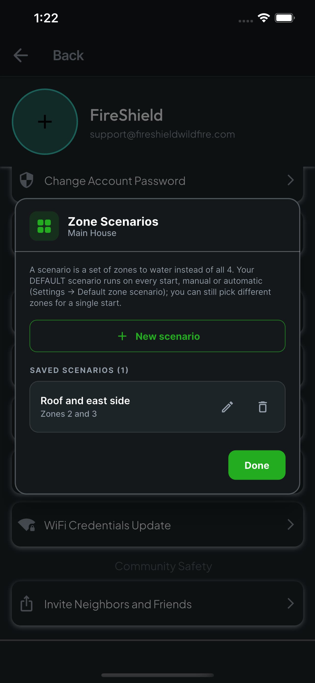 Saved scenario list