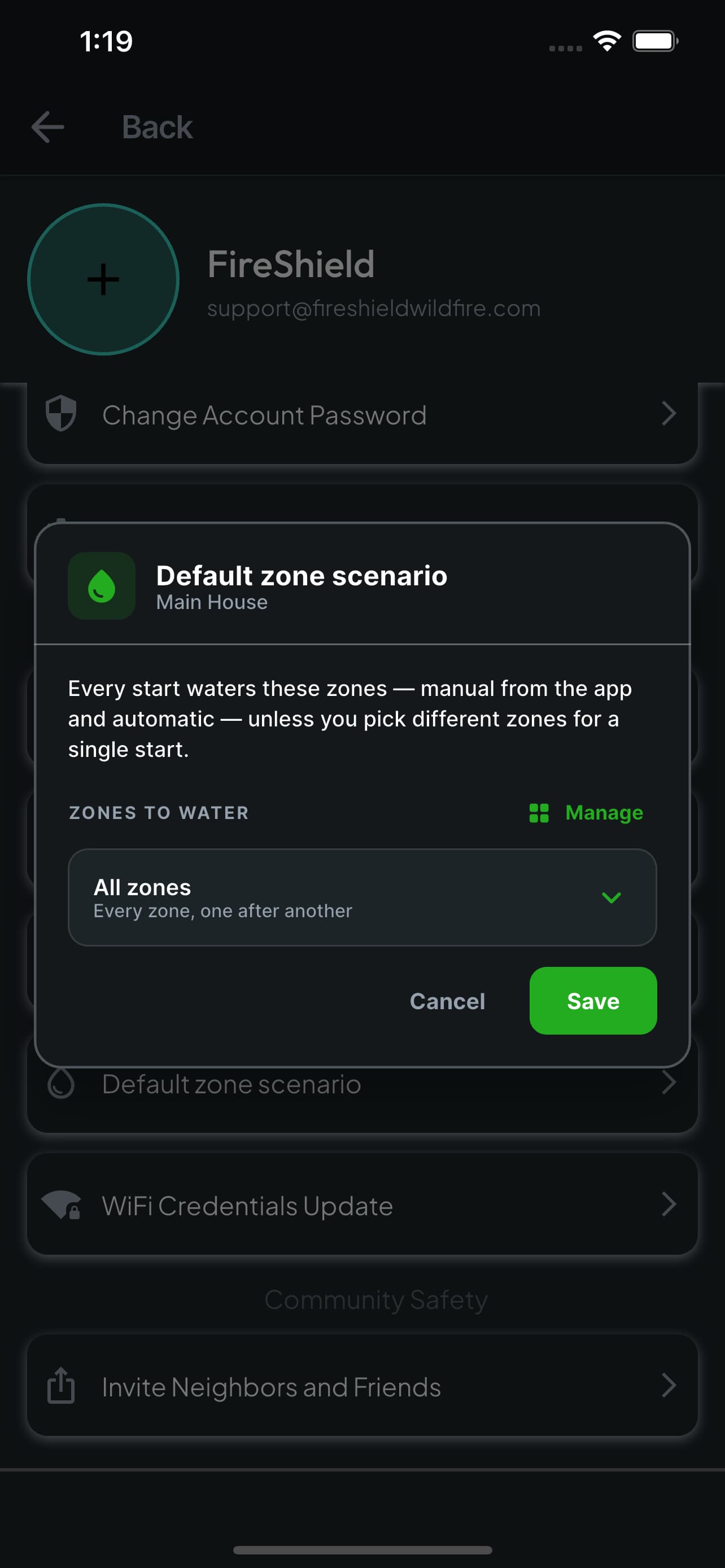 Default zone scenario set to all zones