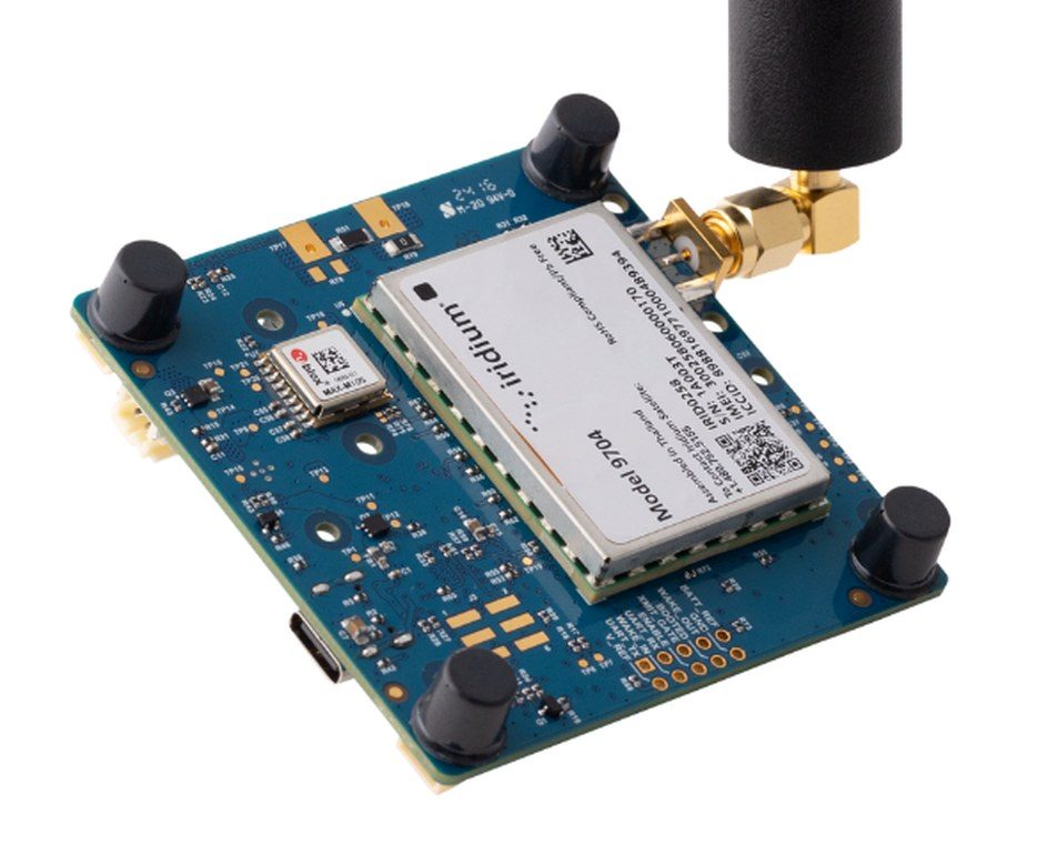 Plate 1 — A satellite IoT development kit of the type used to build and test two-way satellite messaging. In FireShield the satellite radio carries its own processor, so a slow message can never interrupt a valve mid-travel.
