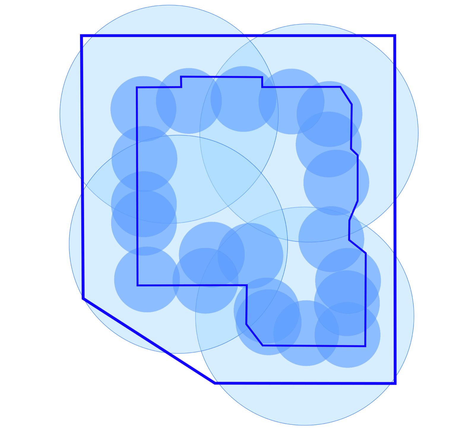 Plate 1 — Spray coverage across one property. Every circle is a zone, and not every circle has to run.