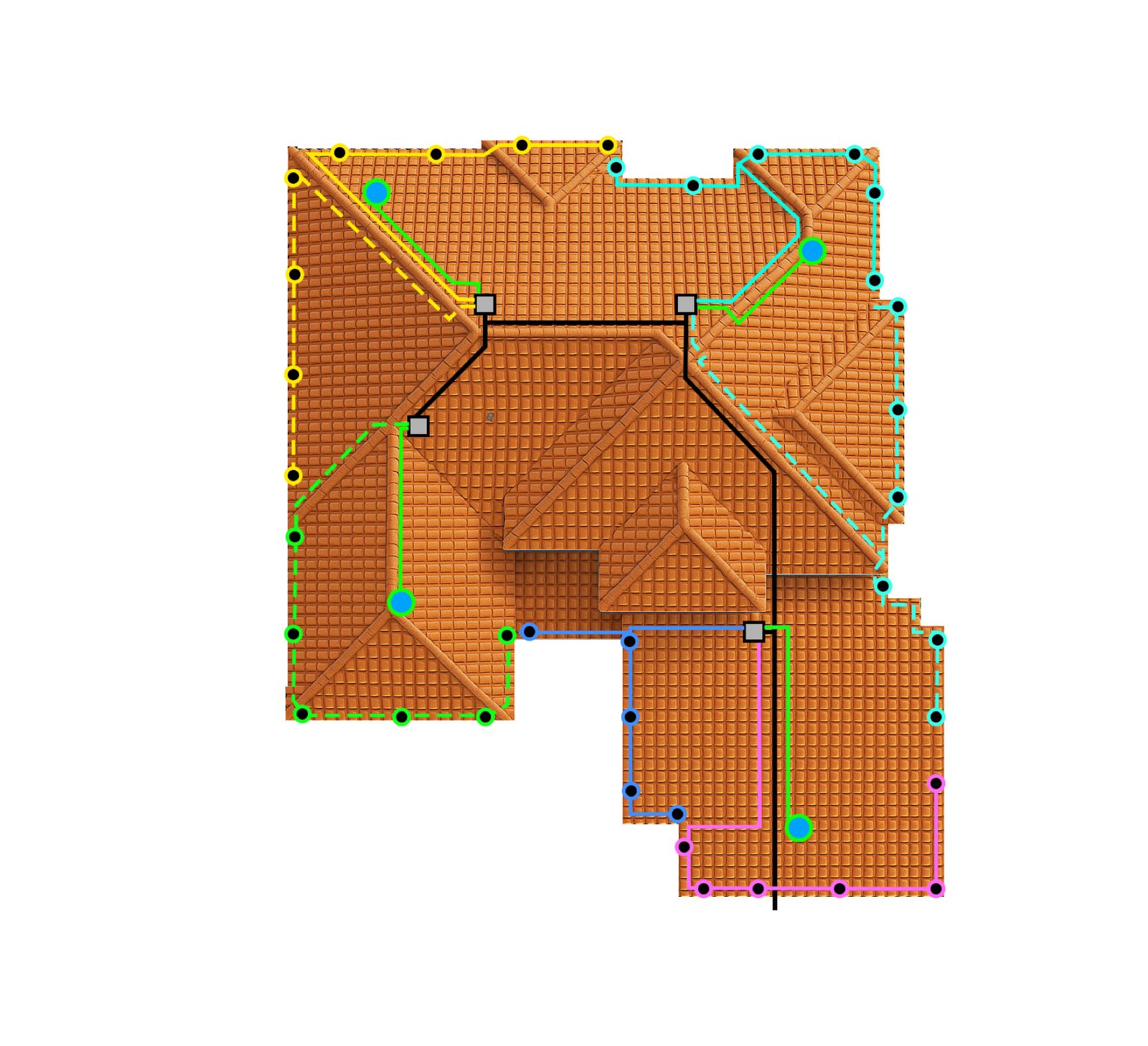 Plate 2 — A real property's zones, laid out. Which of these run, how long, and how often, is a decision — not a fixed rotation.